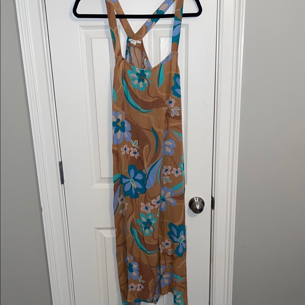 Floral Tan and Blue Women's Dress